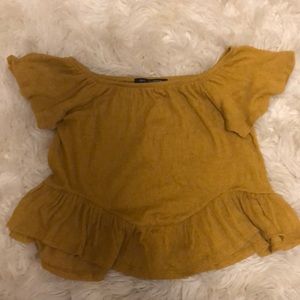 Brandy style ruffle off shoulder mustard yellow